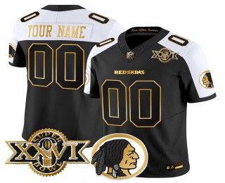 Custom Nike Washington Redskins Throwback 1992 Super Bowl XXVI Patch Black Alternate Gold FUSE Vapor Limited Stitched NFL Jersey