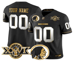 Custom Nike Washington Redskins Throwback 1992 Super Bowl XXVI Patch Black Limited Gold FUSE Vapor Stitched NFL Jersey