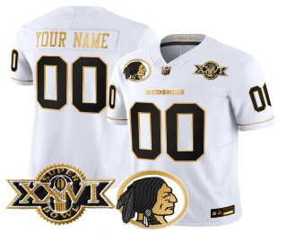 Custom Nike Washington Redskins Throwback 1992 Super Bowl XXVI Patch White Gold FUSE Vapor Limited Stitched NFL Jersey