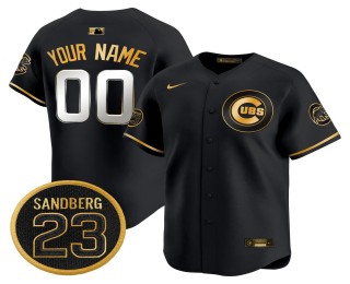 Nike Chicago Cubs 'Ryne Sandberg Tribute' Custom Limited MLB Baseball Jersey Black Gold V2 - All Stitched