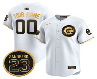 Nike Chicago Cubs 'Ryne Sandberg Tribute' Custom Limited MLB Baseball Jersey White Gold V2 - All Stitched