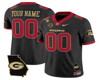 Nike Georgia Bulldogs Custom 2025 FUSE Georgia Map & Vince Dooley Patch Vapor Limited Football Jersey Black Gold Trim - All Stitched