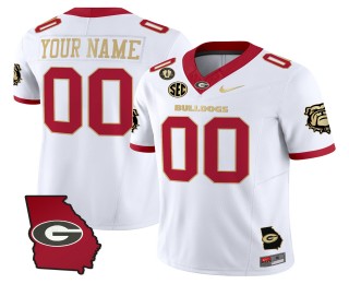 Nike Georgia Bulldogs Custom 2025 FUSE Georgia Map & Vince Dooley Patch Vapor Limited Football Jersey White Gold Trim - All Stitched