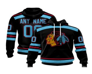 Men's Chicago Blackhawks Custom Black  Blue Stitched Hoodie