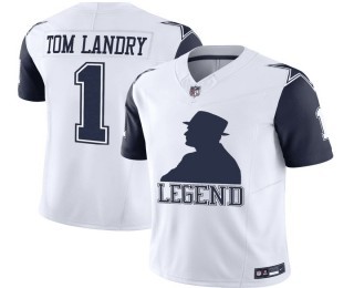 Men's Dallas Cowboys #1 Tom Landry White Navy FUSE Nike NFL Legend ALL Stitched Football Jersey