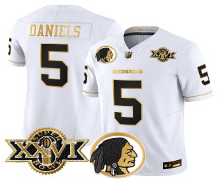 Men's Washington Redskins #5 Jayden Daniels White Gold FUSE Nike Vapor Limited Stitched Throwback Jersey - 1992 Super Bowl XXVI Patch