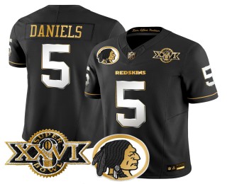Men's Washington Redskins #5 Jayden Daniels Black Limited Gold FUSE Nike Vapor Stitched Throwback Jersey - 1992 Super Bowl XXVI Patch