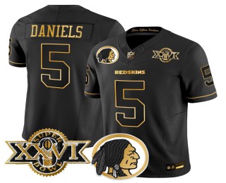 Men's Washington Redskins #5 Jayden Daniels Black Gold FUSE Nike Vapor Limited Stitched Throwback Jersey - 1992 Super Bowl XXVI Patch