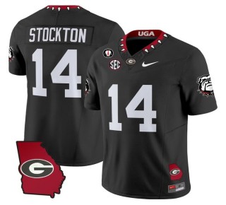 Men's Georgia Bulldogs #14 Gunner Stockton Black 2025 FUSE Nike Georgia Map & Vince Dooley Patch Vapor Limited Stitched Football Jersey
