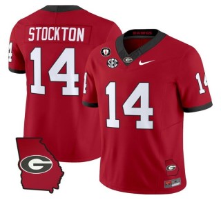 Men's Georgia Bulldogs #14 Gunner Stockton Red 2025 FUSE Nike Georgia Map & Vince Dooley Patch Vapor Limited Stitched Football Jersey