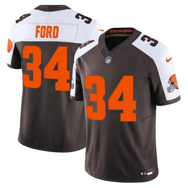 Men's Cleveland Browns #34 Jerome Ford Brown White 'Alpha Dawg Edition' Nike FUSE Vapor Limited NFL Jersey
