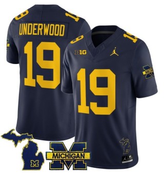 Men's Michigan Wolverines #19 Bryce Underwood Navy 2025 FUSE Limited Stitched Football Jersey - With Team & MI State Map Patch