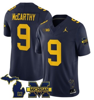 Men's Michigan Wolverines #9 J.J. McCarthy Navy 2025 FUSE Limited Stitched Football Jersey - With Team & MI State Map Patch