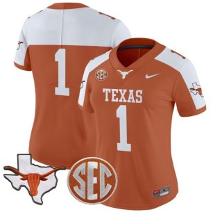 Women's Texas Longhorns #1 Nike 2025 Vapor Limited Stitched Football Jersey Orange Alternate - With TX State Map & SEC Patch