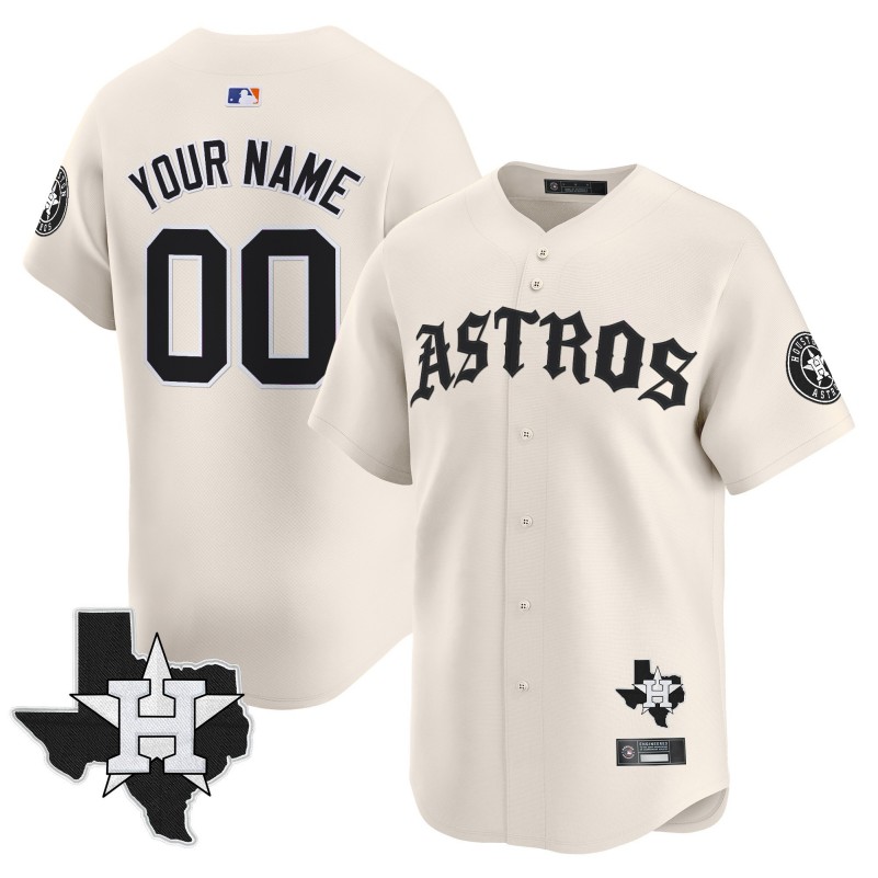 Houston Astros Custom 'Old English Edition' Cream Limited Stitched Baseball Jersey - State Map Patch