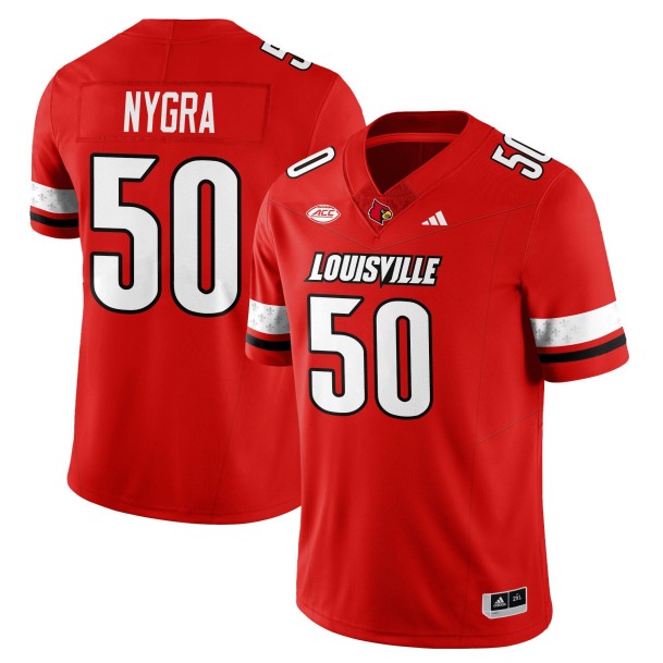 Men's Louisville Cardinals #50 Pete Nygra Red 2025 Vapor Stitched Football Jersey