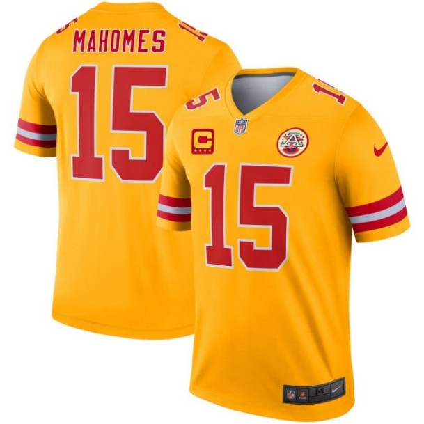 Women's Kansas City Chiefs #15 Patrick Mahomes Yellow 4-Star C Patch Stitched Football Jersey
