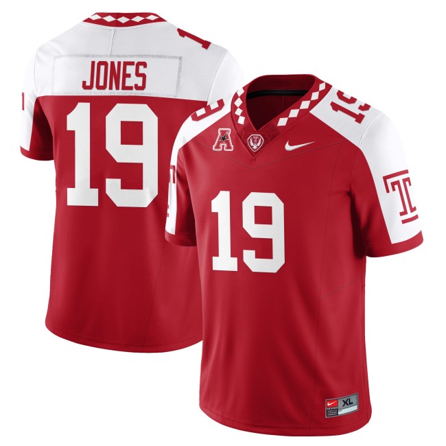 Men's Temple Owls #19 Antonio Jones Red White 2025 Vapor Limited Stitched Football Jersey
