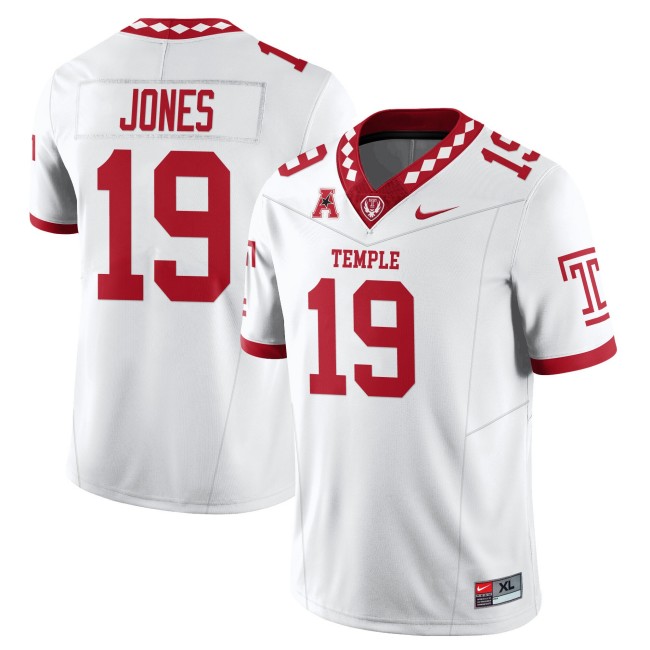Men's Temple Owls #19 Antonio Jones White 2025 Vapor Limited Stitched Football Jersey