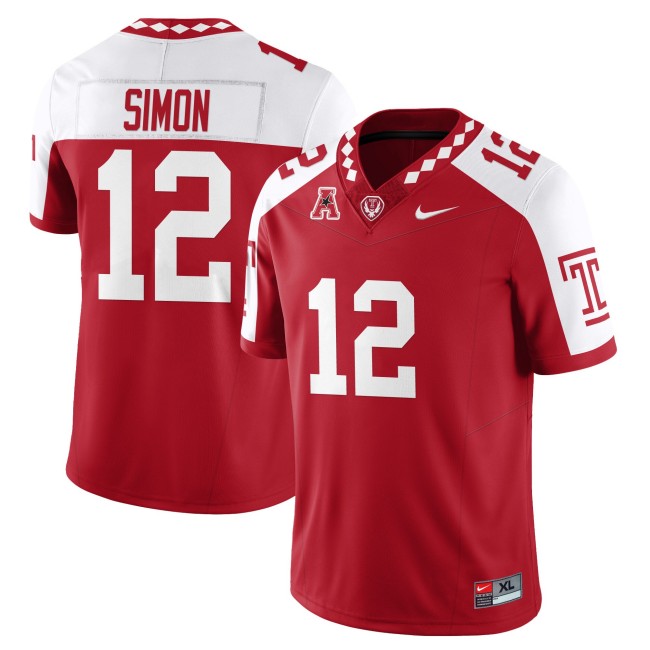 Men's Temple Owls #12 Evan Simon Red White 2025 Vapor Limited Stitched Football Jersey