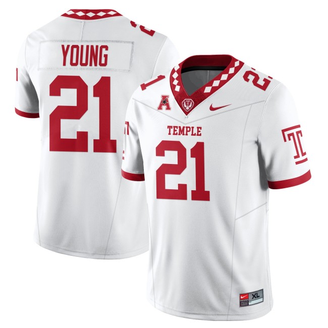 Men's Temple Owls #21 De'Carlos Young White 2025 Vapor Limited Stitched Football Jersey