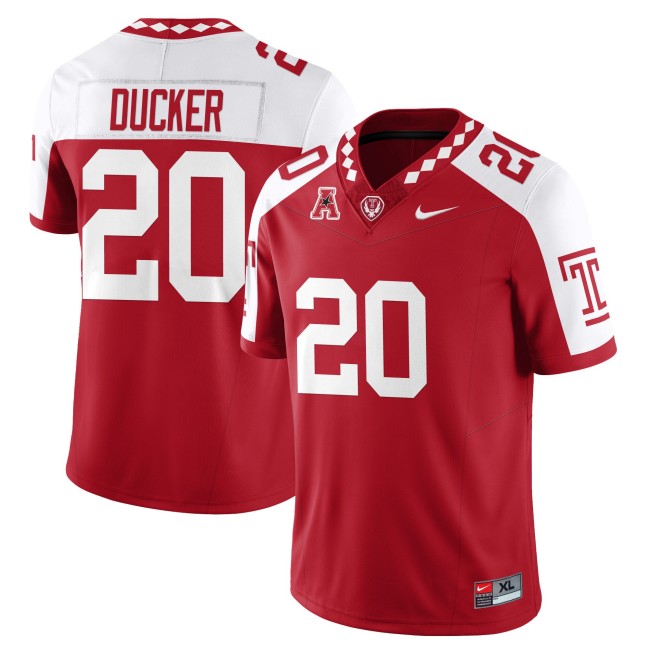 Men's Temple Owls #20 Jay Ducker Red White 2025 Vapor Limited Stitched Football Jersey