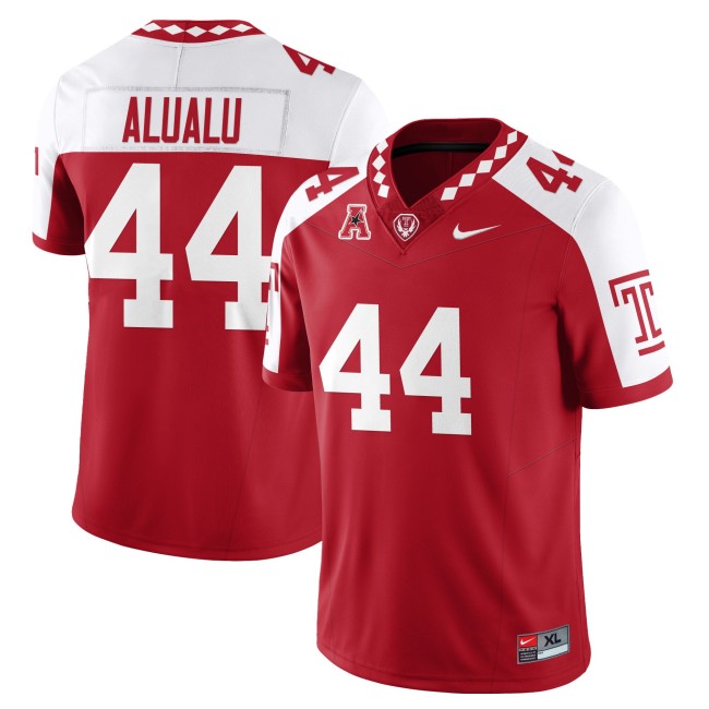 Men's Temple Owls #44 Tyree Alualu Red White 2025 Vapor Limited Stitched Football Jersey