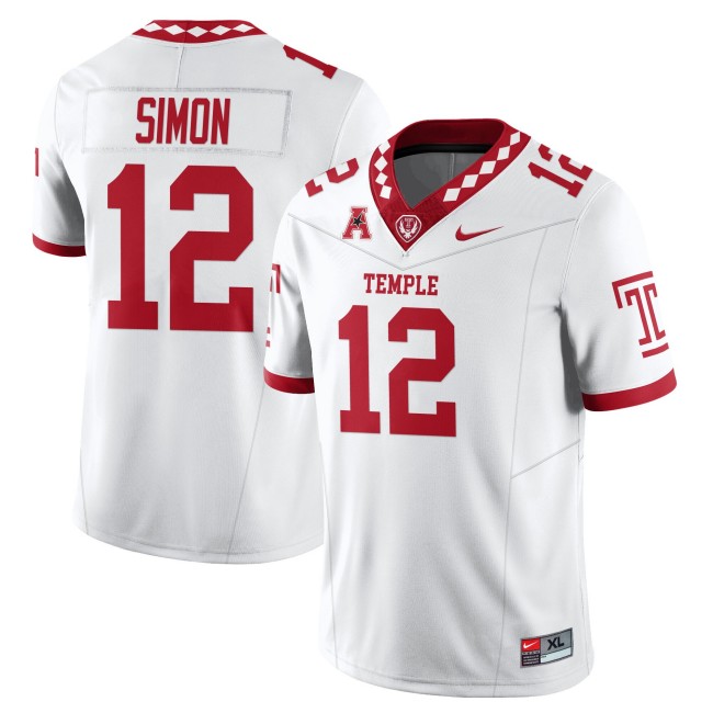 Men's Temple Owls #12 Evan Simon White 2025 Vapor Limited Stitched Football Jersey