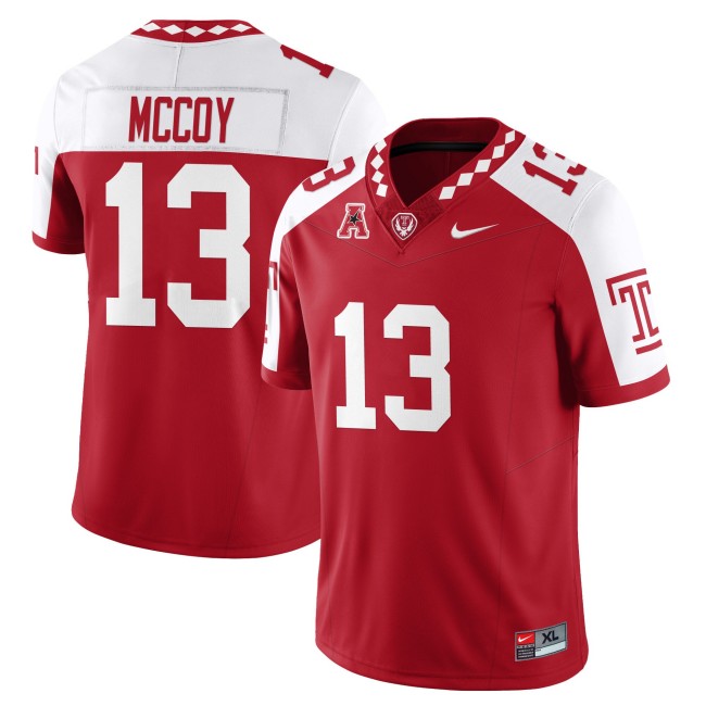 Men's Temple Owls #13 Gevani McCoy Red White 2025 Vapor Limited Stitched Football Jersey