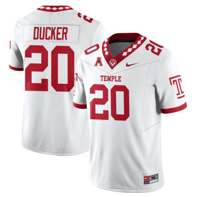 Men's Temple Owls #20 Jay Ducker White 2025 Vapor Limited Stitched Football Jersey