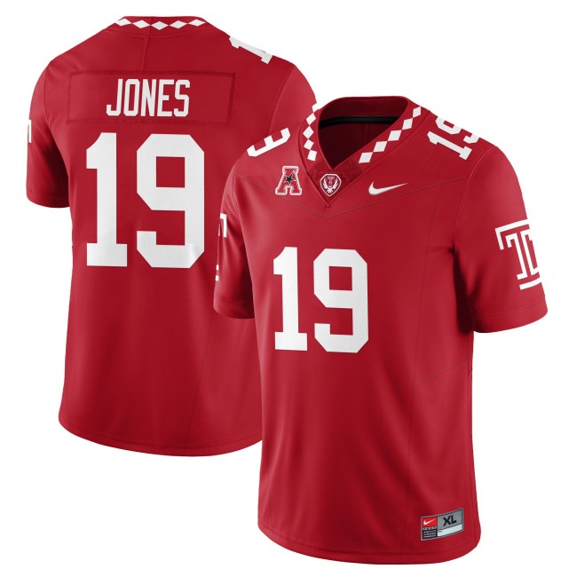 Men's Temple Owls #19 Antonio Jones Red 2025 Vapor Limited Stitched Football Jersey