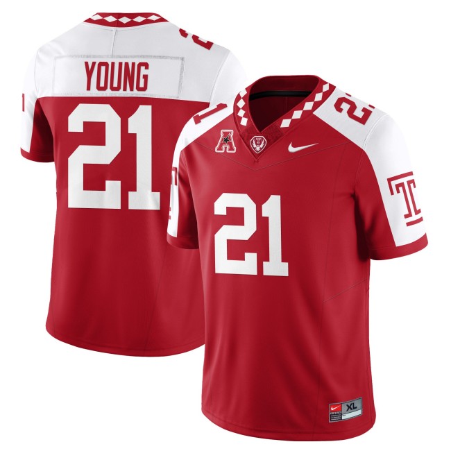 Men's Temple Owls #21 De'Carlos Young Red White 2025 Vapor Limited Stitched Football Jersey