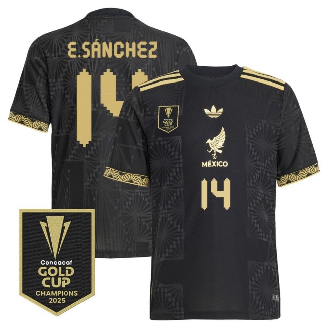 Men's Mexico #14 Erick Sanchez adidas 2025 Gold Cup Champions Soccer Jersey Black