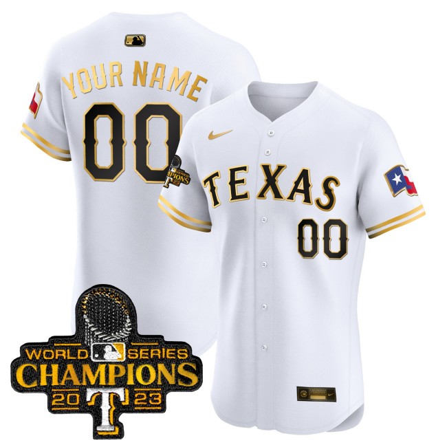 Texas Rangers Custom White Gold Nike 2023 World Series Champions MLB Elite Jersey