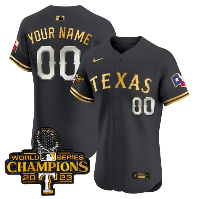 Texas Rangers Custom Black Gold Nike 2023 World Series Champions MLB Elite Jersey