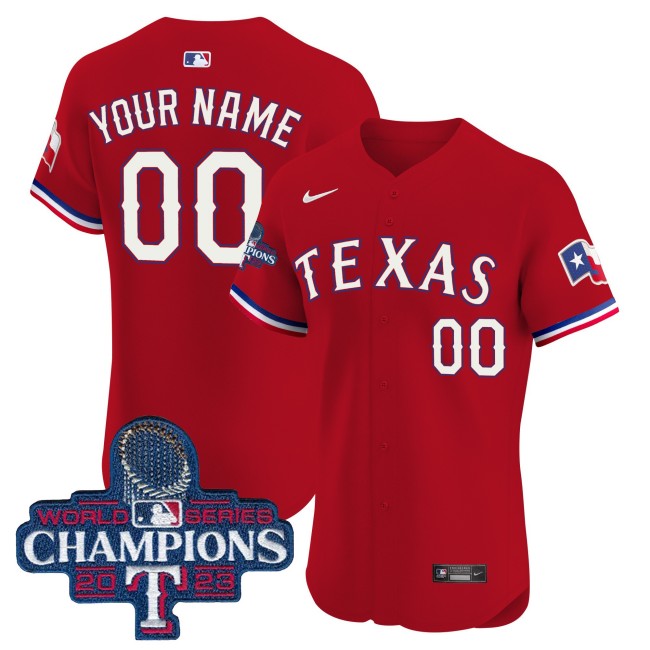 Texas Rangers Custom Red Nike 2023 World Series Champions MLB Elite Jersey