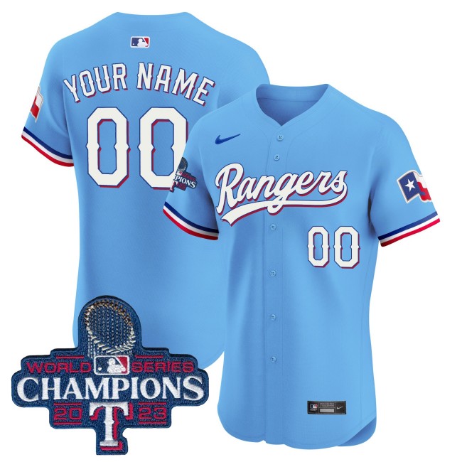 Texas Rangers Custom Blue Nike 2023 World Series Champions MLB Elite Jersey
