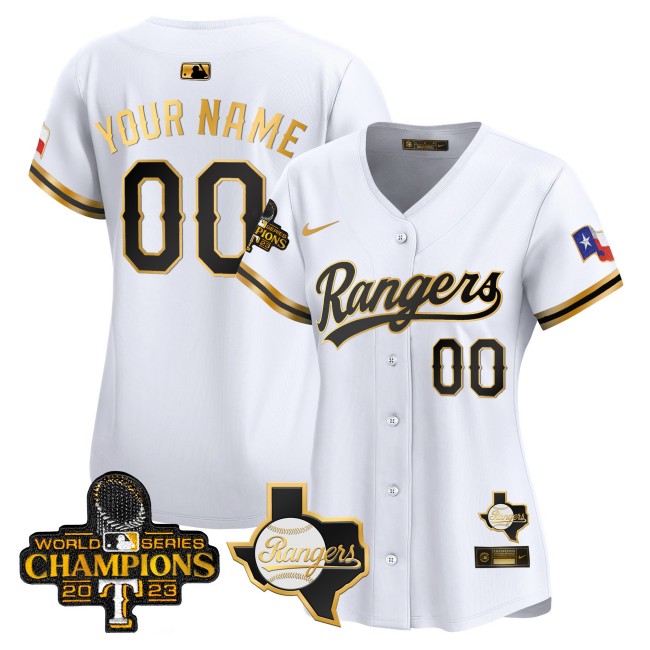 Texas Rangers Nike 2023 World Series Champions Gold Trim MLB Limited Custom Jersey - White Gold