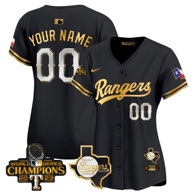 Texas Rangers Nike 2023 World Series Champions Gold Trim MLB Limited Custom Jersey - Black Gold