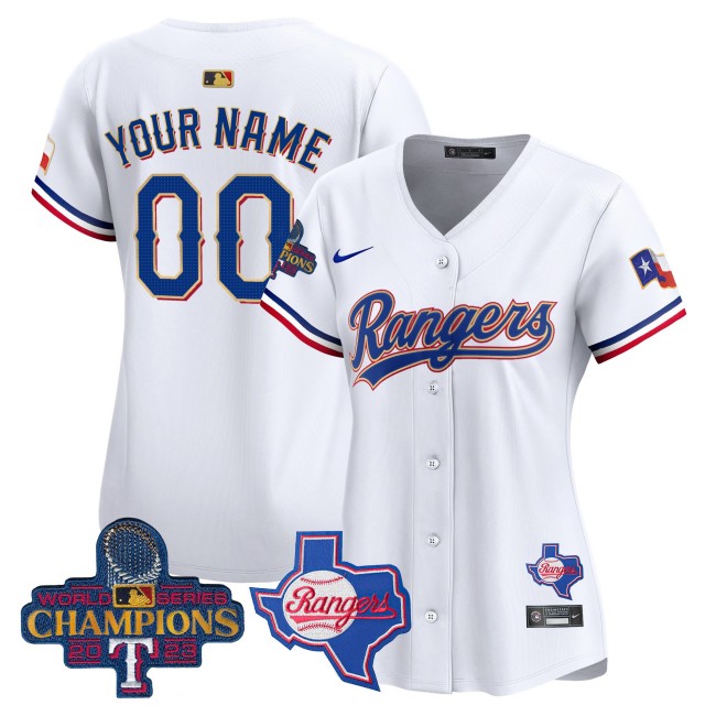 Texas Rangers Nike 2023 World Series Champions Gold Trim MLB Limited Custom Jersey - White