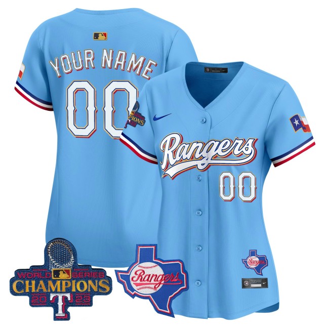 Texas Rangers Nike 2023 World Series Champions Gold Trim MLB Limited Custom Jersey - Blue
