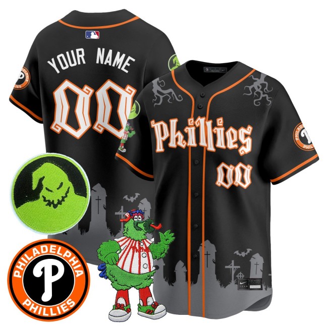 Philadelphia Phillies Oogie Boogie & Phanatic Custom  Limited Stitched MLB Jersey - Black