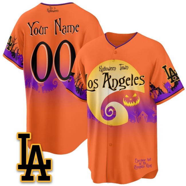 Los Angeles Dodgers Halloween Town Limited Custom Stitched Baseball Jersey - Orange