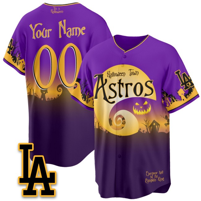 Los Angeles Dodgers Halloween Town Limited Custom Stitched Baseball Jersey - Purple