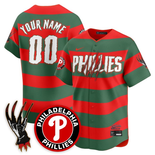 Philadelphia Phillies 'A Nightmare on Elm Street' Custom Nike Stitched Baseball Jersey - Stripes Red Green