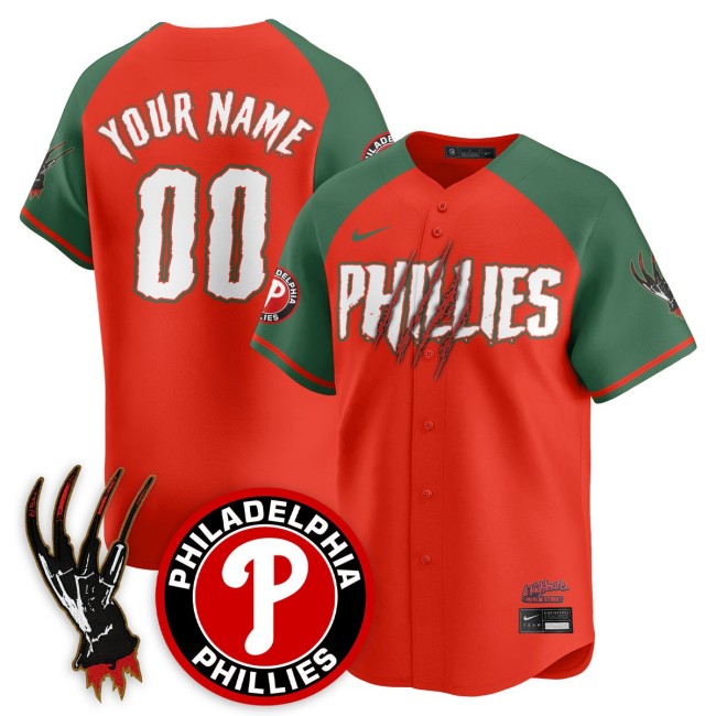 Philadelphia Phillies 'A Nightmare on Elm Street' Custom Nike Stitched Baseball Jersey - Alternate Red Green