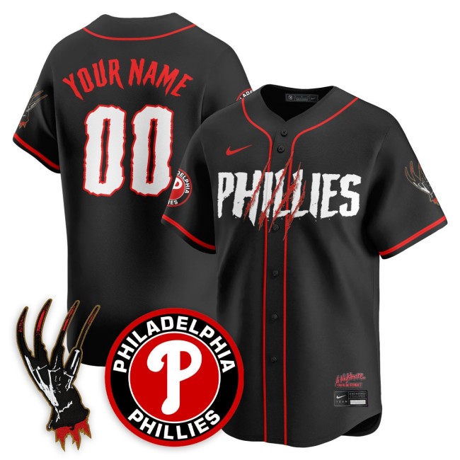 Philadelphia Phillies 'A Nightmare on Elm Street' Custom Nike Stitched Baseball Jersey - Black
