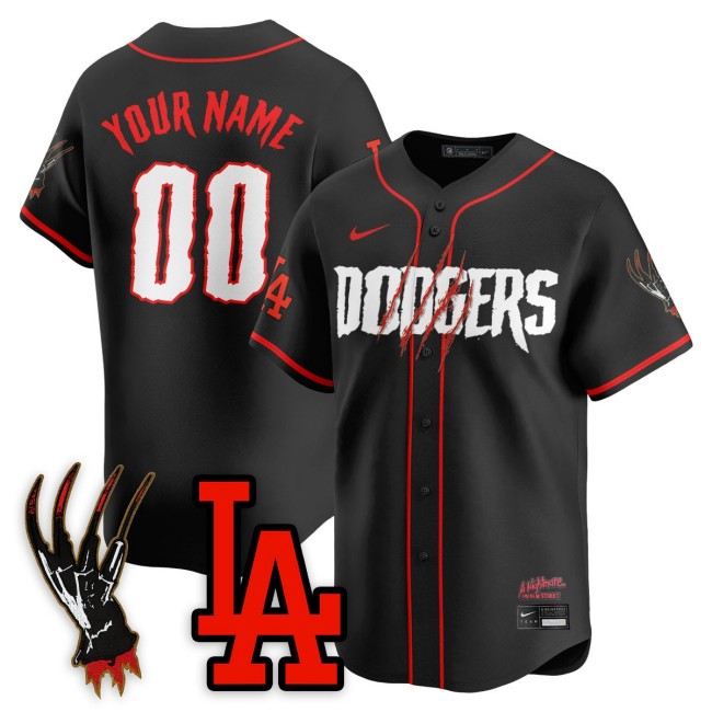 Los Angeles Dodgers 'A Nightmare on Elm Street' Custom Nike Stitched Baseball Jersey - Black Red