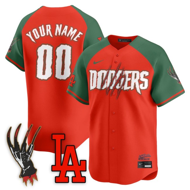 Los Angeles Dodgers 'A Nightmare on Elm Street' Custom Nike Stitched Baseball Jersey - Alternate Red Green