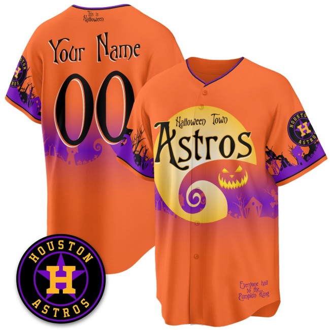 Houston Astros 'Halloween Town' Limited Custom Stitched Baseball Jersey - Orange